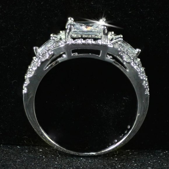 NEW 18K White Gold Princess Cut Diamond 3PC Ring x - Picture 13 of 15